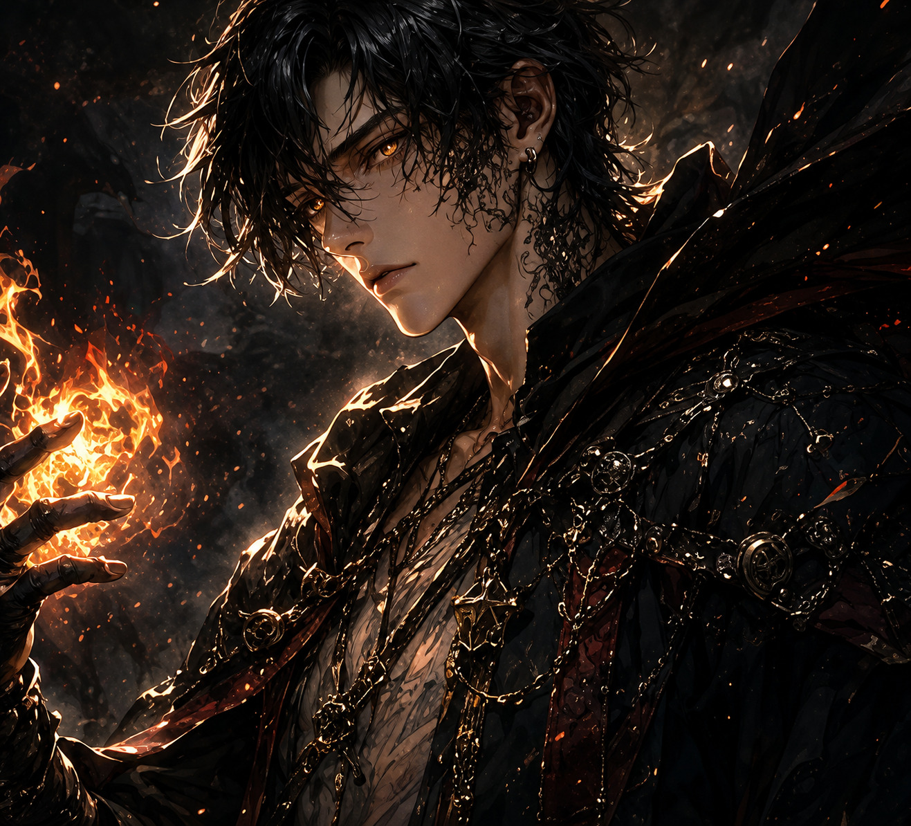 Kael holding flame in palm